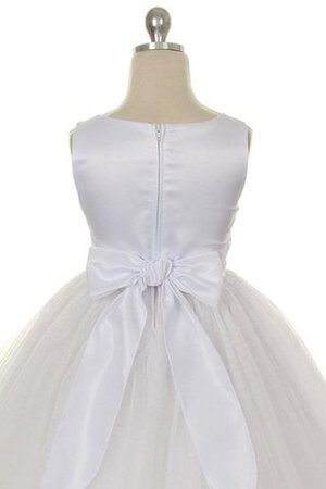 Robe cortège fille au niveau de genou a-ligne decoration en fleur avec nœud textile en tulle