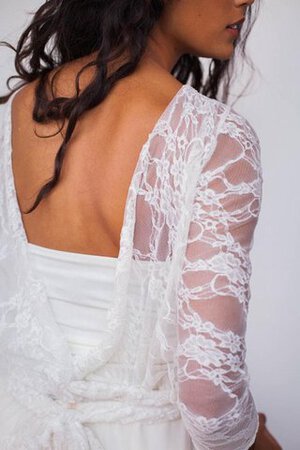 Robe de mariée bref avec ruban avec perle avec manche 3/4 au niveau de genou