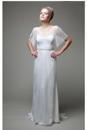 Robe de mariée naturel jusqu'au sol avec chiffon manche nulle avec fronce