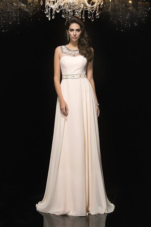 Robe de soirée naturel avec chiffon manche nulle fermeutre eclair avec perle