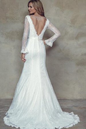 Robe de mariée naturel avec ruban avec manche longue ceinture en étoffe jusqu'au sol