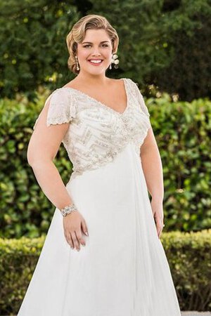 Robe de mariée lache avec chiffon ligne a de col en v en dentelle