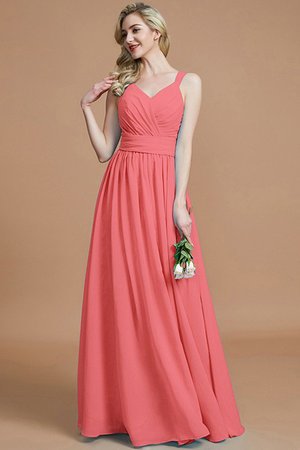 Robe demoiselle d'honneur naturel en chiffon ligne a jusqu'au sol manche nulle