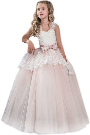 Robe cortège fille naturel de col en cœur en tulle manche nulle de mode de bal