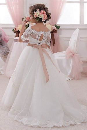 Robe cortège fille avec fleurs de mode de bal ceinture textile en tulle epaule nue