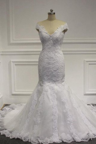 Robe de mariée naturel avec manche courte longueur au ras du sol v encolure de sirène