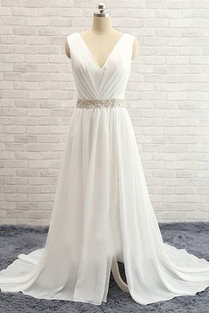 Robe de mariée naturel avec perle avec chiffon de princesse de traîne courte