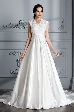 Robe de mariée naturel manche nulle en satin de traîne moyenne de mode de bal