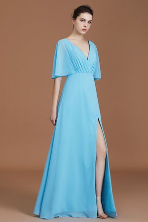 Robe demoiselle d'honneur en chiffon avec manche 1/2 a-ligne séduisant naturel