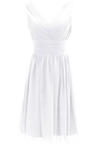 Robe demoiselle d'honneur naturel courte a-ligne avec chiffon v encolure