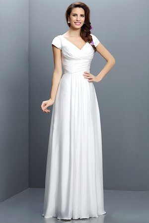 Robe demoiselle d'honneur plissage longue a-ligne avec chiffon de col en v