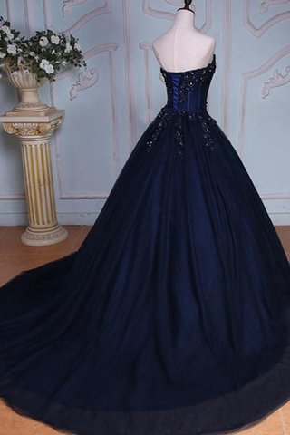 Robe de quinceanera en dentelle manche nulle de col en cœur avec perle avec fleurs