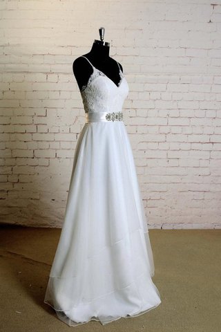 Robe de mariée ceinture en étoffe avec ruban bretelles spaghetti jusqu'au sol v encolure