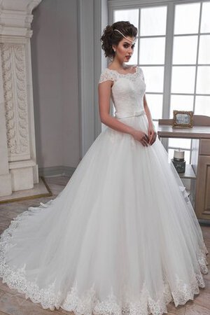 Robe de mariée naturel avec manche épeules enveloppants de mode de bal cordon encolure ronde