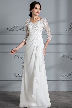 Robe de mariée naturel gaine longueur au ras du sol avec chiffon avec manche 3/4