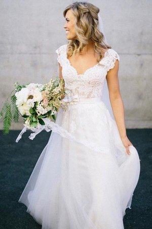 Robe de mariée naturel de princesse jusqu'au sol avec sans manches textile en tulle