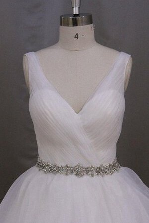 Robe de mariée ruché de mode de bal de traîne courte v encolure manche nulle