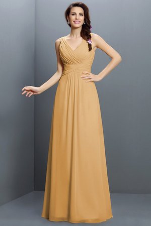 Robe demoiselle d'honneur longue en chiffon avec sans manches v encolure avec fronce