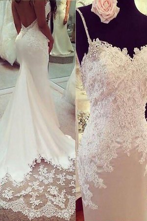 Robe de mariée appliques bretelles spaghetti avec sans manches de sirène en satin