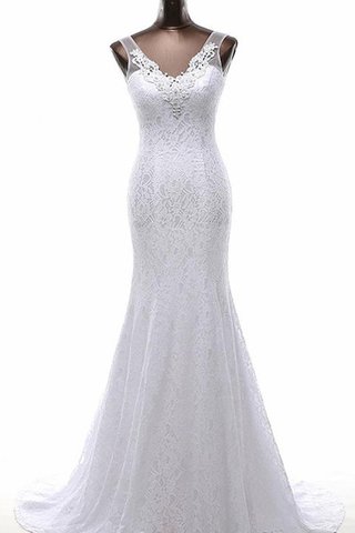 Robe de mariée facile de traîne courte v encolure avec décoration dentelle avec perle