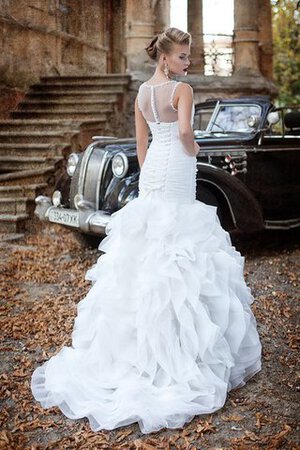 Robe de mariée naturel longue en organza avec perle de lotus