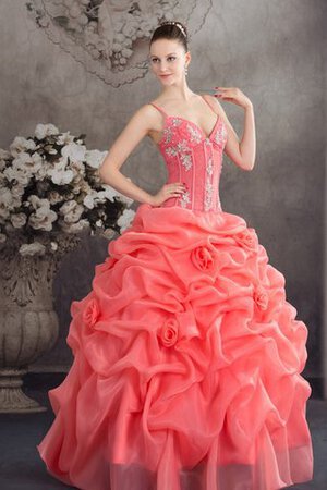 Robe de quinceanera decoration en fleur de mode de bal bandouliere spaghetti de lotus