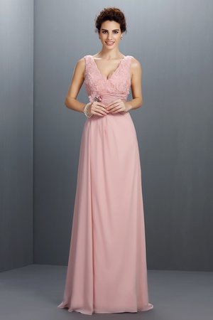 Robe de bal longue naturel en chiffon a-ligne manche nulle