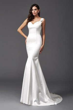 Robe de mariée longue manche nulle en satin de traîne courte avec perle