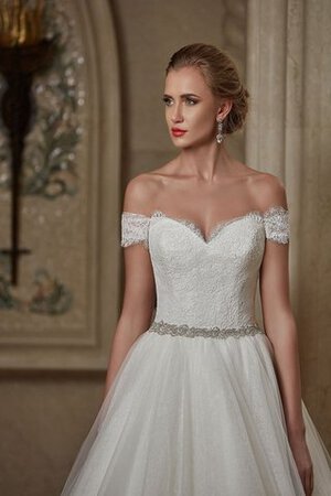 Robe de mariée romantique avec cristal a-ligne de traîne courte d'epaule ecrite