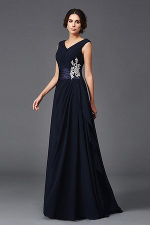 Robe mère de mariée appliques en chiffon a-ligne fermeutre eclair v encolure