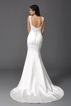 Robe de mariée longue manche nulle en satin de traîne courte avec perle