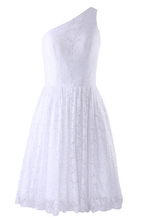 Robe de mariée courte facile avec sans manches d'épaule asymétrique avec chiffon