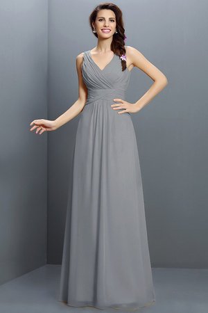 Robe demoiselle d'honneur longue en chiffon avec sans manches v encolure avec fronce