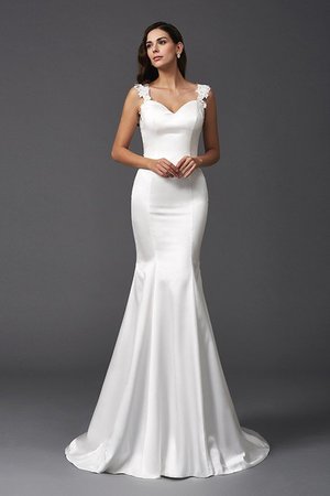 Robe de mariée longue manche nulle en satin de traîne courte avec perle