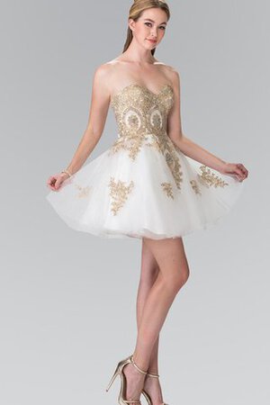 Robe de graduation plissage manche nulle avec perle appliques textile en tulle