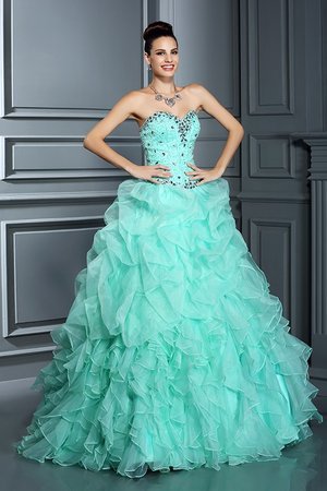 Robe de quinceanera manche nulle de col en cœur en organza avec perle jusqu'au sol