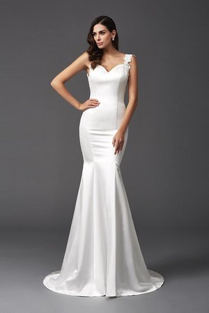 Robe de mariée longue manche nulle en satin de traîne courte avec perle