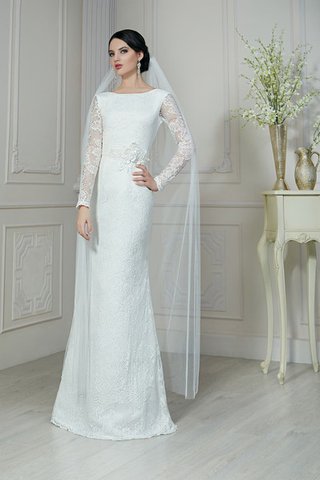 Robe de mariée jusqu'au sol avec décoration dentelle col en bateau encolure ronde maillot