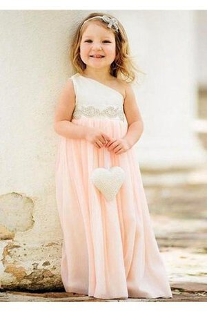 Robe cortège fille avec perles ligne a d'épaule asymétrique avec fleurs avec sans manches