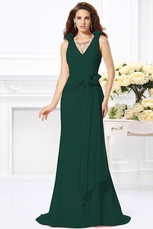 Robe demoiselle d'honneur longue de traîne courte v encolure avec chiffon avec zip