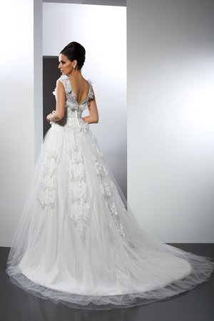 Robe de mariée longue avec décoration dentelle a-ligne fermeutre eclair en satin