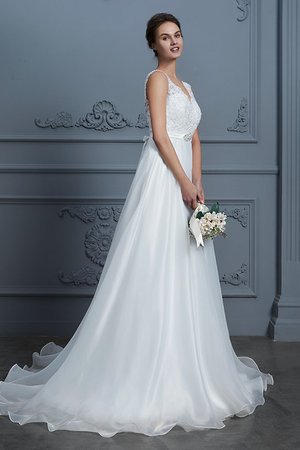 Robe de mariée avec décoration dentelle en chiffon jusqu'au sol séduisant a-ligne