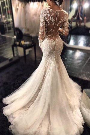 Robe de mariée naturel avec manche longue dos nu v encolure de traîne moyenne