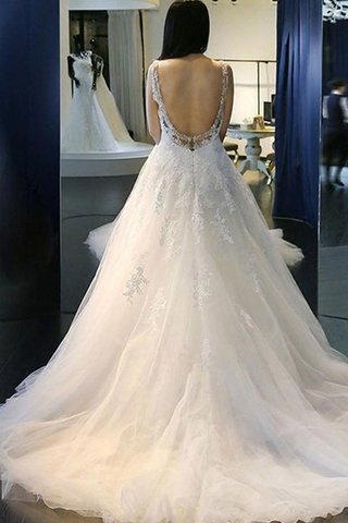 Robe de mariée femme branché manche nulle décolleté dans le dos de col en v en dentelle