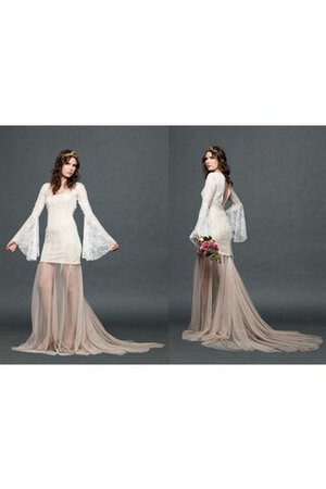 Robe de mariée facile encolure en carré en dentelle avec manche longue asymétrique