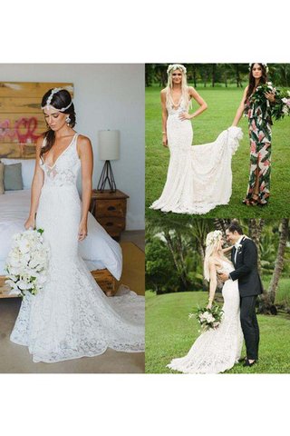 Robe de mariée attirent plissé dos nu en dentelle avec sans manches