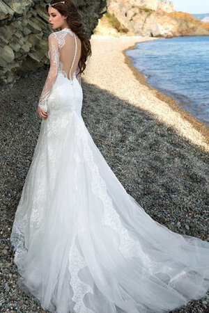 Robe de mariée de traîne moyenne en tulle appliques gaine avec manche longue