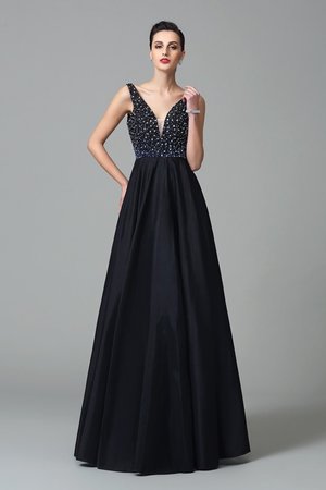 Robe de bal longue grandes bretelles fermeutre eclair manche nulle en taffetas