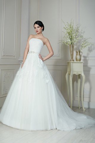 Robe de mariée facile avec lacets jusqu'au sol appliques avec perle