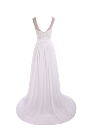 Robe de mariée classique officiel en chiffon col en bateau avec perle